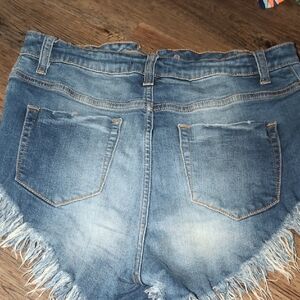 Fashion Nova Blue Frayed Denim Shorts L
